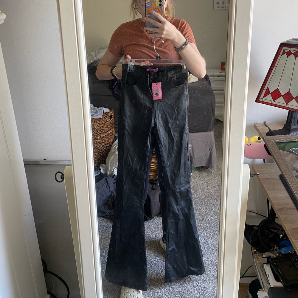 Edikted Black Leather Flare Pants- Small